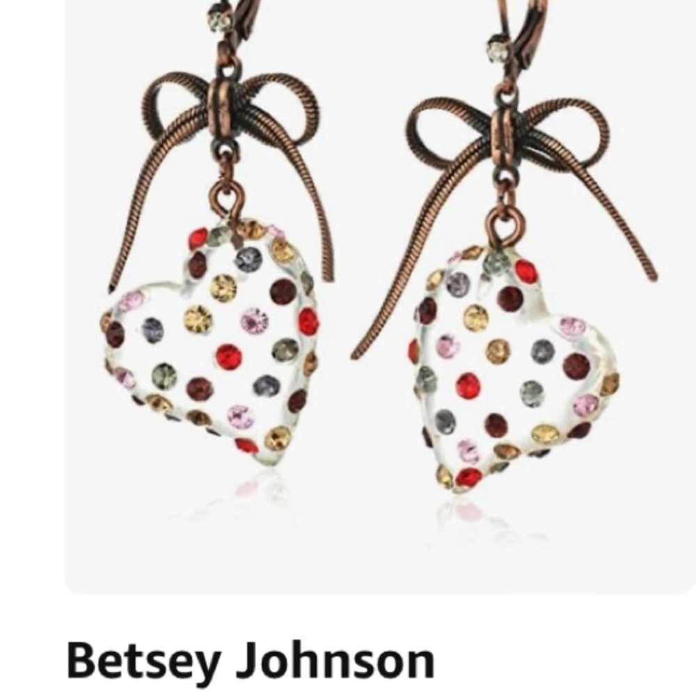 Betsy Johnson Clear Crystal Heart Drop Earrings - Picture 6 of 14